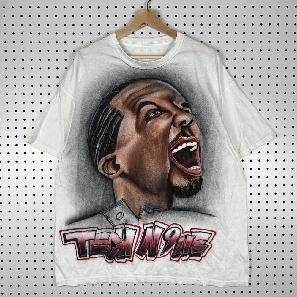 Tech‎ N9ne Air Brush T Shirt Large White AOP All Over Print Hand Painted Hip Hop